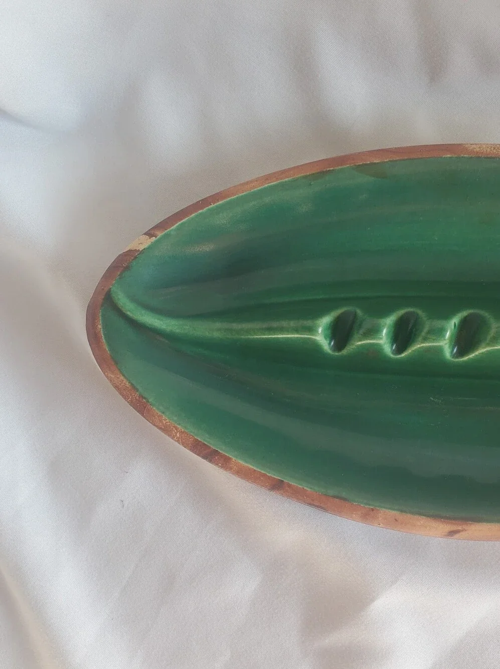 Yellowstone Park Vtg Green/Woodgrain  Ceramic Ashtray Trinket Bowl MCM Retro
